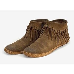UGG Boots Bootie Womens Shenandoah Size 8M Brown Suede‎ Zip Fringe Ankle Fashion